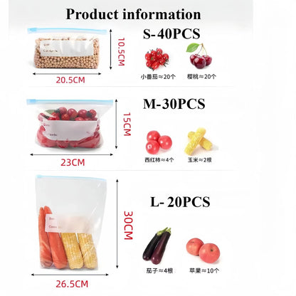 Sac De Congélation En Plastique Réutilisable À Fermeture Éclair, Sac À Fermeture Éclair Debout, Sac De Congélation À Fermeture Éclair Pour Fruits Et Légumes, Stockage Des Aliments Dans La Cuisine, 45 Pièces